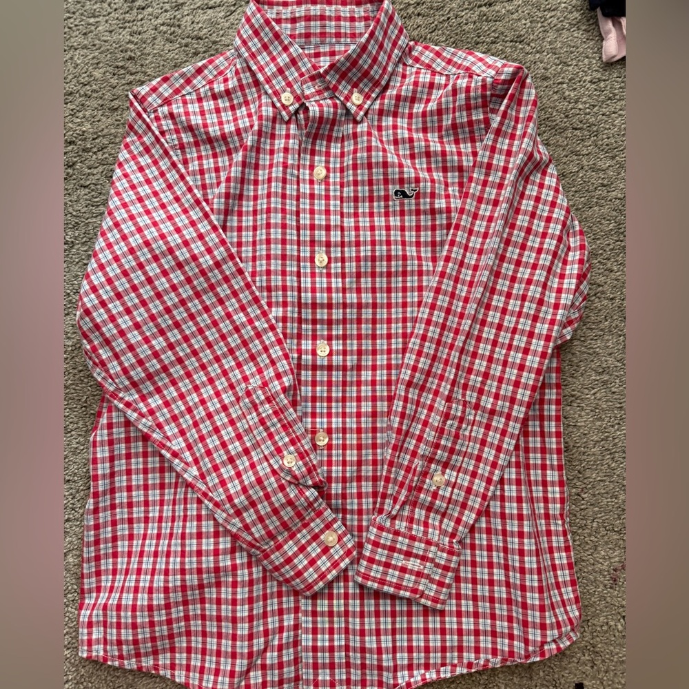 Vineyard Vines Red and White Plaid Kids Shirt